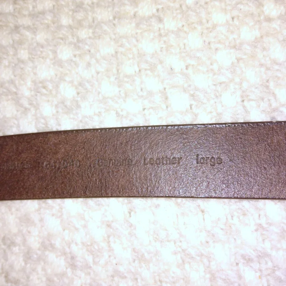 Calvin Klein Brown Leather Belt L Brass Roller Buckle Quiet Luxury Minimalist